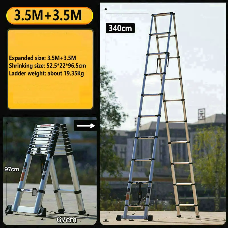 3.5M+3.5M   Aluminum alloy telescopic ladder herringbone ladder household folding ladder elevator maintenance engineering ladder