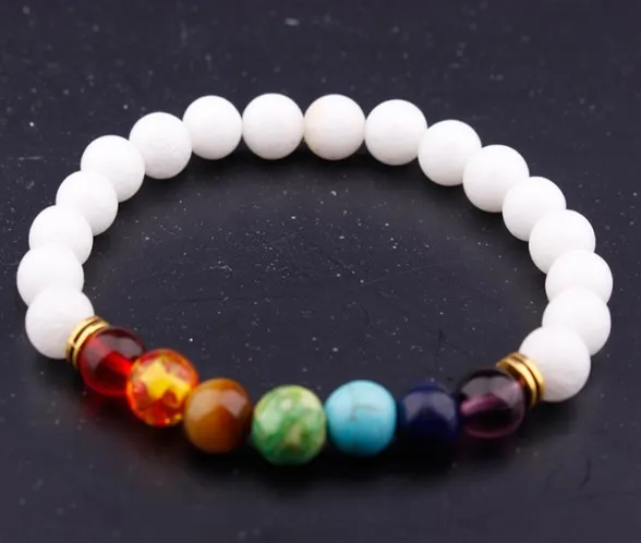 8mm Punk multicolor Agate Chakra Healing Reiki Buddha Yoga Bracelet elastic adjustable Volcanic Stone Bangles hrt3d