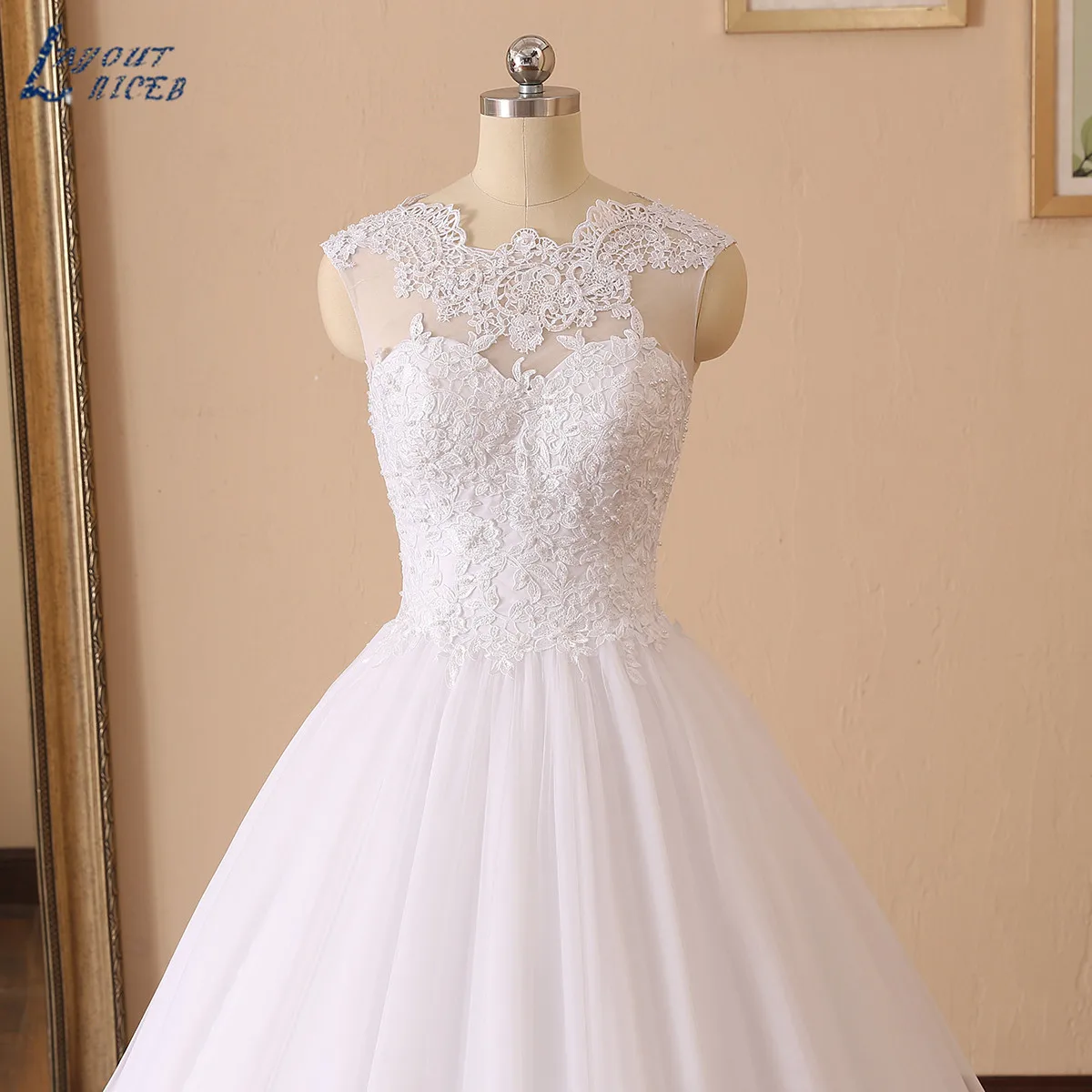 NICEB-Vestido De novia elegante, prenda sin mangas con cuentas, Apliques De encaje, exquisito lazo De novia personalizado El elegante vestido de baile vestido de novia sin mangas Vestido De Noiva estampados de dibujo d