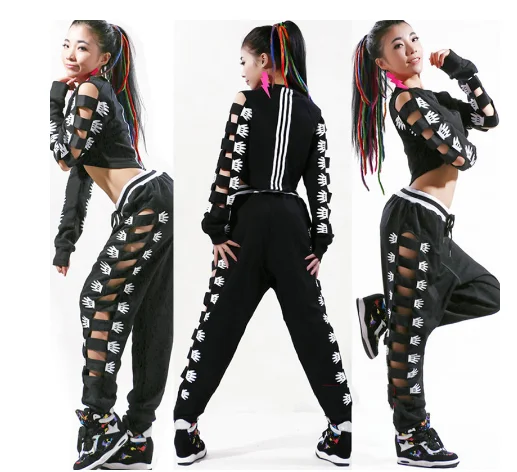 Jazz Dance Costumes Black Sexy Openwork Top Pants Women Cheerleading Clothing Nightclub Pole Dancewear Stage Rave Outfit