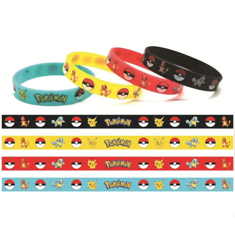 Pulsera de Pokémon de 12 piezas para niños, accesorio de Anime de bolsillo, elfo, Pikachu, de silicona, de dibujos animados, regalos de fiesta,