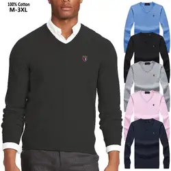 Pulls décontractés monochromes pour hommes, pulls à col en V, manches longues, coupe couvertes, vêtements Zones Me, 100% coton, printemps, automne