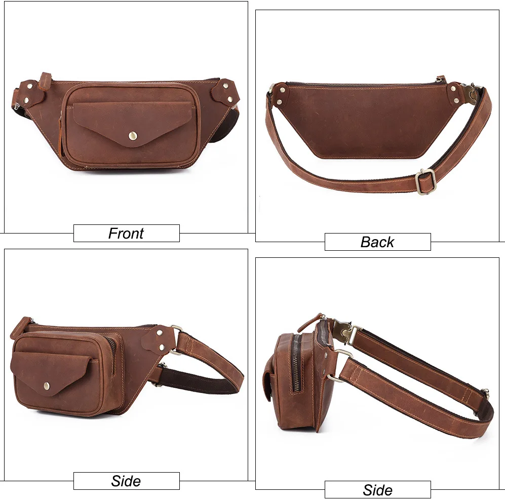 Cow Leather Waist Bag For Men Travel Waist Pack Vintage Small Fanny Pack Male Belt Pouch Bag Phone Chest Bag