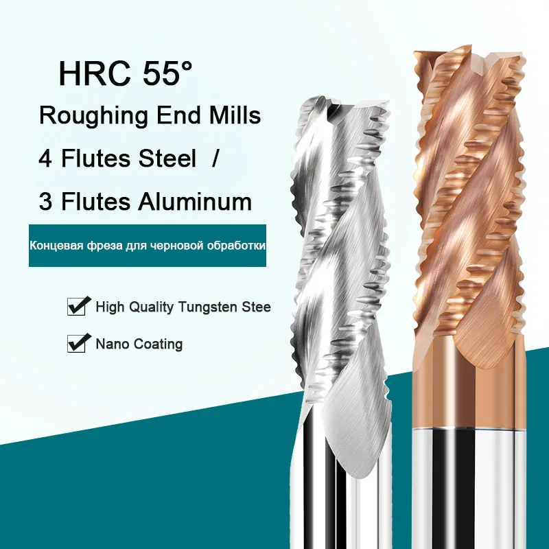 Fresa per sgrossatura in metallo duro integrale 3 flauti 4 denti per acciaio ferro alluminio acrilico fresa per legno 6 10 12mm utensili di fresatura CNC