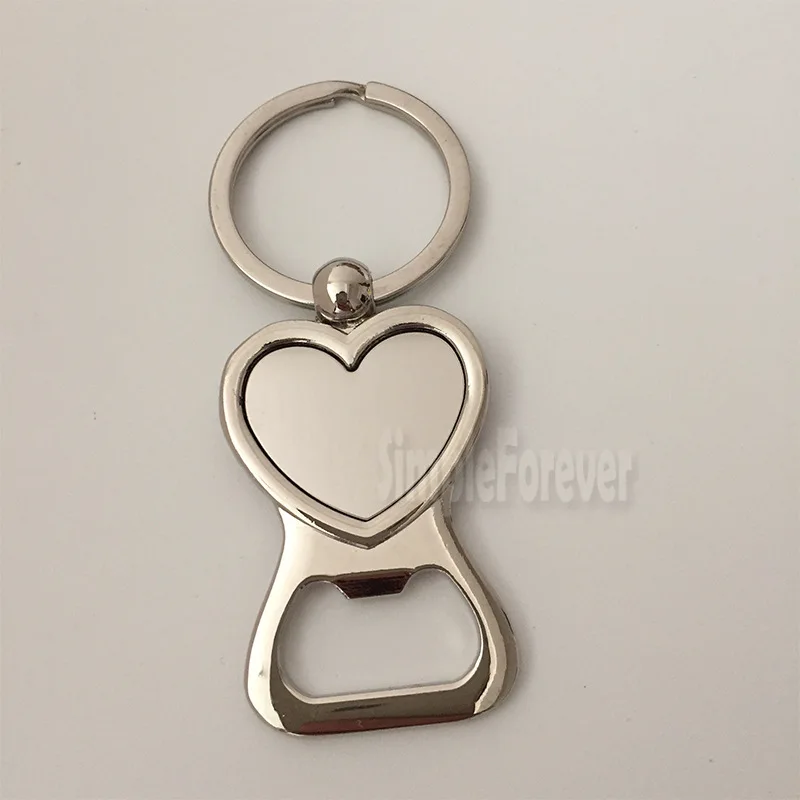 Free Shipping DIY Photo Heart Shaped Metal Beer Bottle Opener Keychain Keyring for Wedding Party Gift