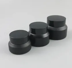 2 x 15G 30G 50G Frost Black Make up Glass Jar With Black Lids white Seal Container Cosmetic Packaging, 15G Glass Cream Pot