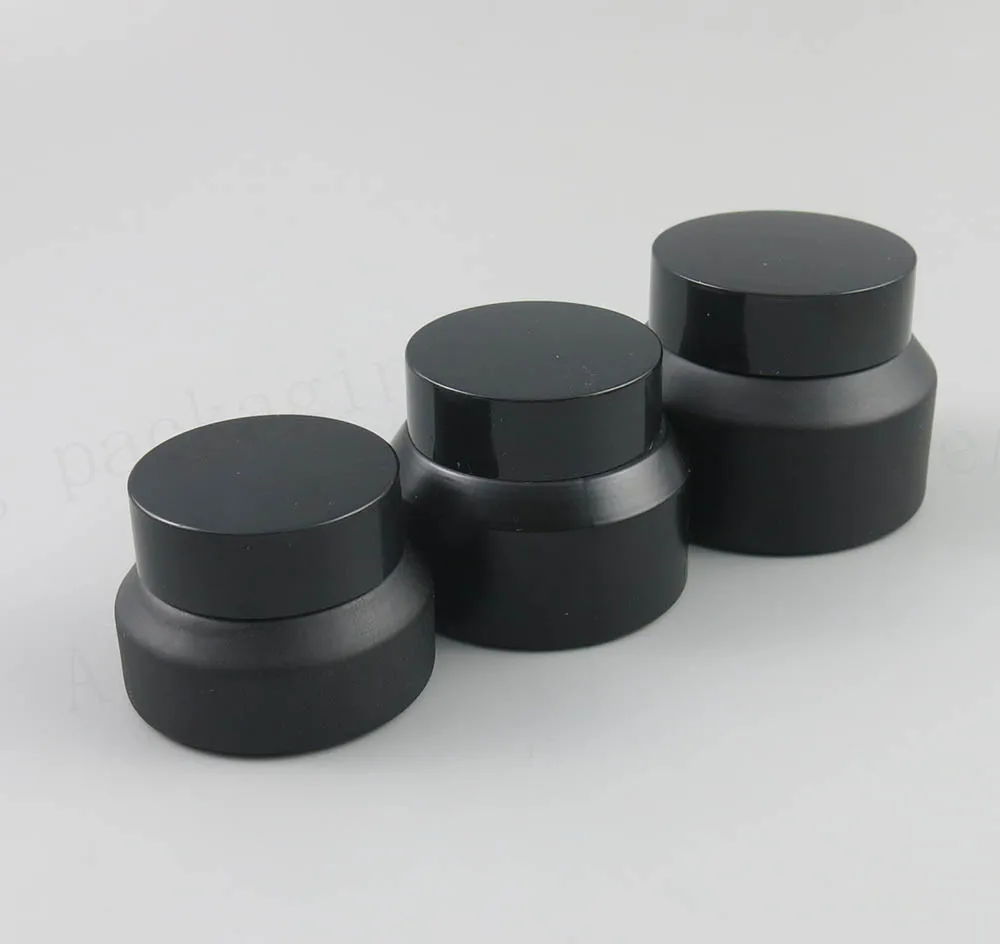 2 x 15G 30G 50G Frost Black Szkło do makijażu z czarnymi pokrywkami biały pojemnik z uszczelką Opakowanie kosmetyczne, szklany pojemnik na krem 15G