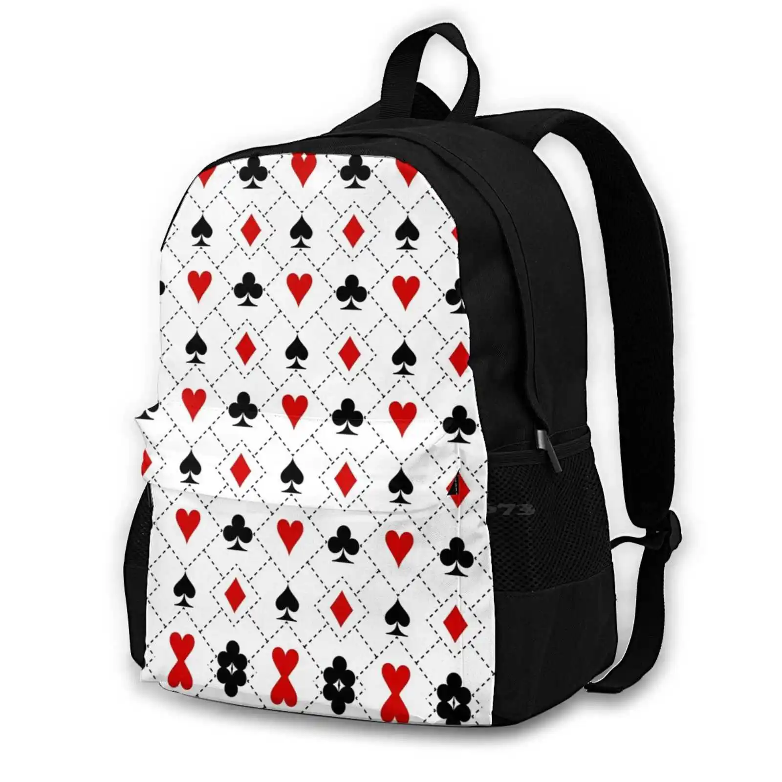 Playing Cards Suit Pattern Women Men Teens Laptop Travel School Bags Playing Suit Poker Heart Diamond Shapes Spade Club Black