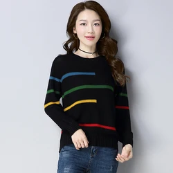 Frauen pullover gestrickt koreanische weibliche Langarm O-Ausschnitt Pullover und Pullover weibliche Herbst Winter lose Pullover lässig 2024