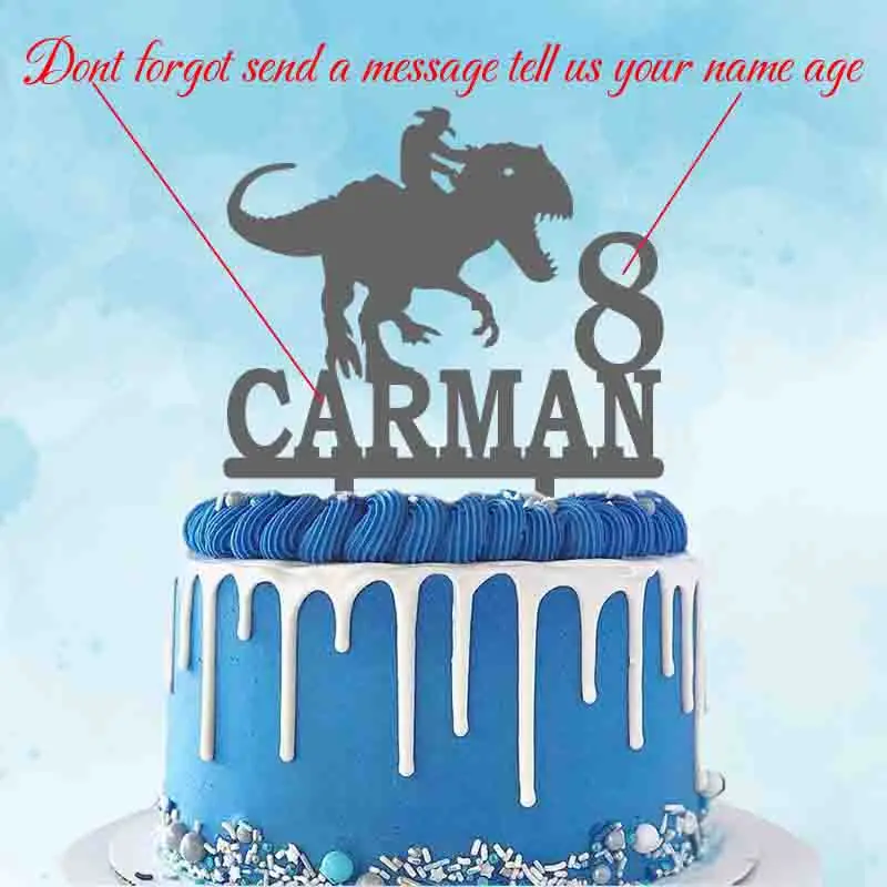 شخصية اسم العمر كاوبوي ركوب ديناصور الصور الظلية ل ديناصور موضوع حفلة عيد ميلاد كعكة الديكور توبر YC345 #2