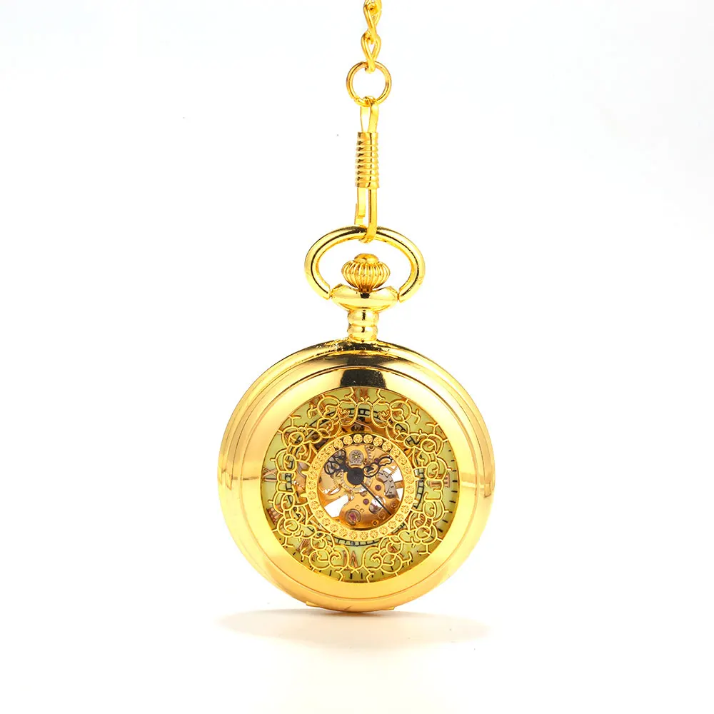 Quartz pocket watch Retro personalized design pocket watch Large golden openwork carved creative exquisite large pocket watch