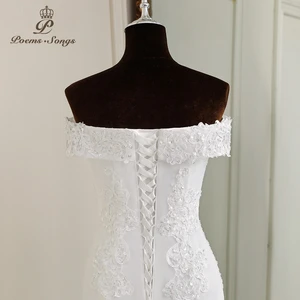 Personalisierte elegante Bootskleider für Meereshäuser für Meerjungfrau Frauen Brautkleider Hochzeit weiße Kleider Novia Kleider 12 Hauptverkaufskleider Braut Outlet - №9