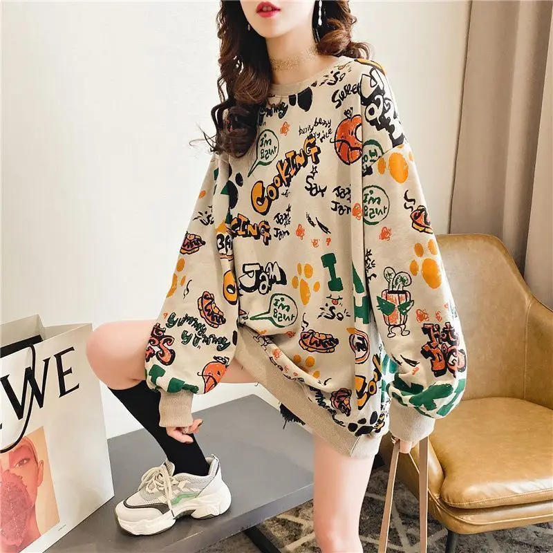 Fashion Autumn Pulovers Casual Aesthetic Loose Long Sleeve Women\'s T-shirts Graphic Korean Clothes Tops Midi Extra Large Hoodie