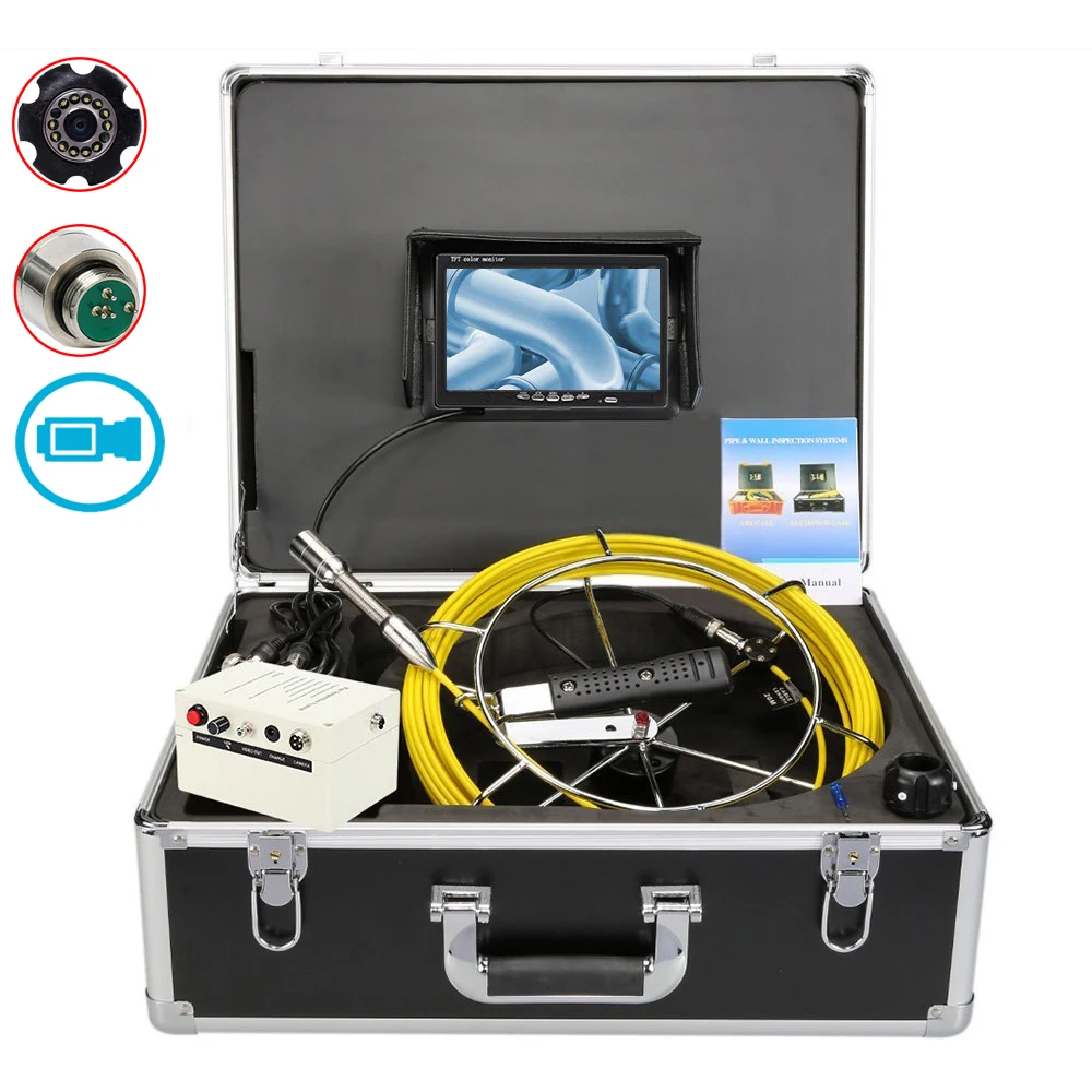 

7inch 23mm Drain Pipe Sewer Inspection System 20m Cable Waterproof Industrial Endoscope Video Camera 1000TVL With DVR 12PCS LEDS