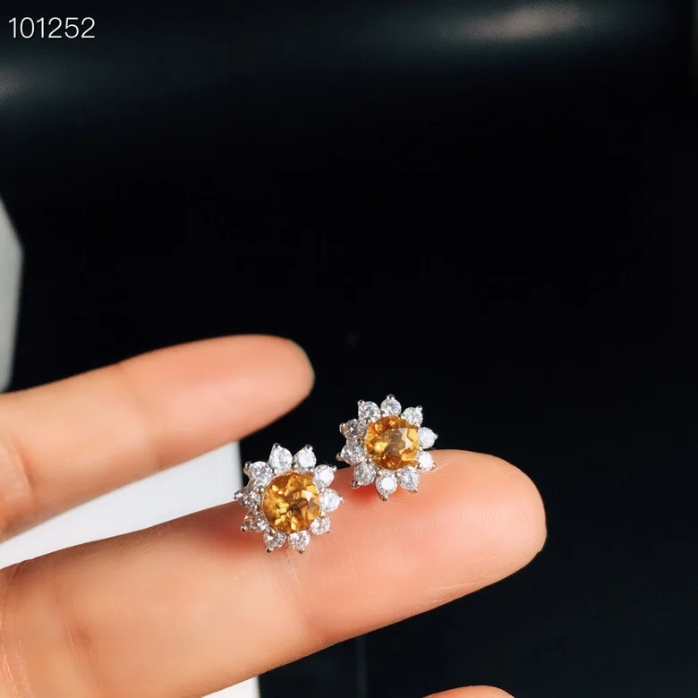 

Classic 925 Silver Crystal Stud Earrings for Daily Wear 5mm Natural Citrine Earrings Sterling Silver Citrine Jewelry