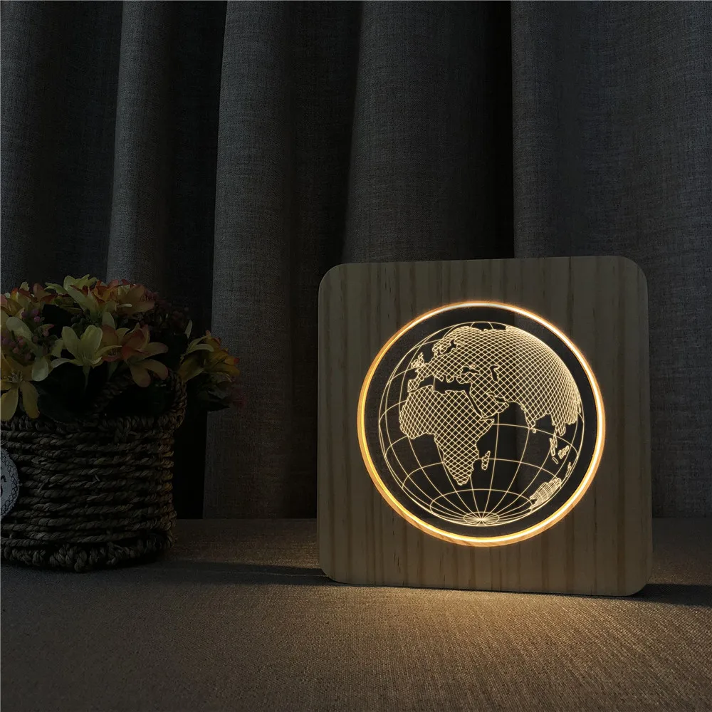 Black Deal Europe Map 3D Wooden LED Arylic Night Lamp Table Light Switch Control Carving Lamp for Children's Room Home Decorate