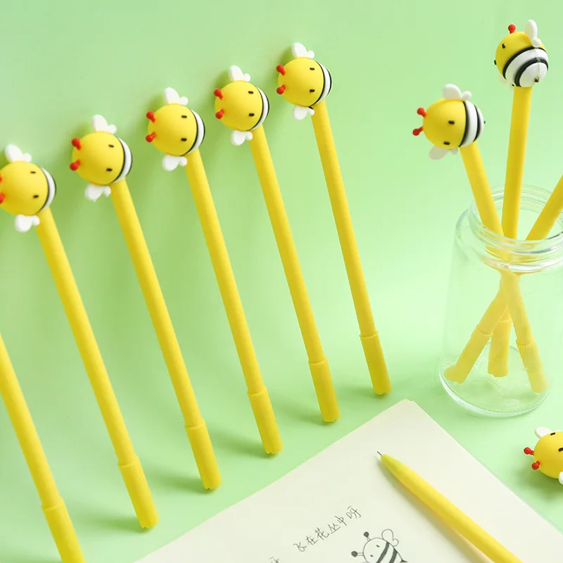 Novelty Bee Modeling Gel Pen Yellow Creative Cute Water Pen Student Stationery 0.5mm Refill Black Blue School Writing Office