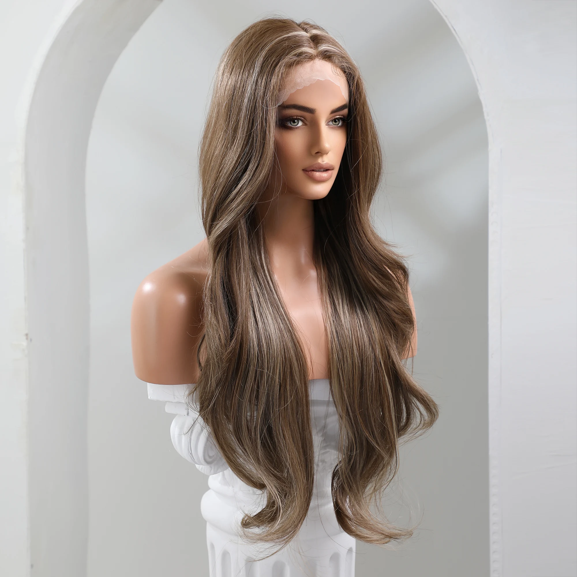 Blonde Unicorn Lace Part Synthetic Wig Long Wavy Mixed Dark Brown with Highlight Hair Wigs for Black White Women Daily Lace Wigs