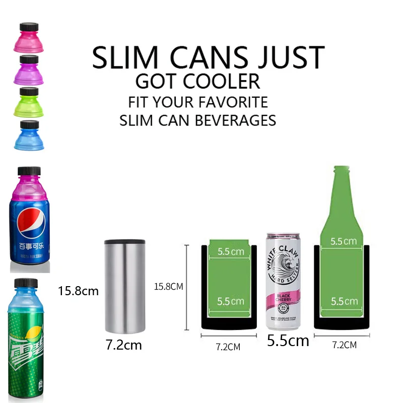 12oz Insulated Slim Can Stainless Steel Can Cooler for Slim Beer Insulated Can Cooler for Regular Cans,Tall Skinny Cans, Bottles