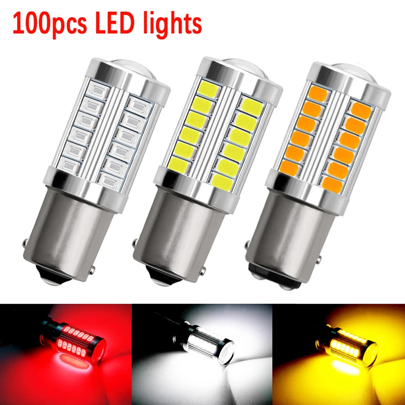 

100pc LED Car Light 1156 BA15S 1157 P21/5W BAY15D 5630*33SMD For Car DRL Brake Reverse Signal Lamp T20 7443 W21/5W 12V Red 6000K