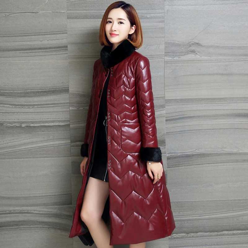 

Winter Genuine Leather Jacket Women Long Sheepskin Coat Mink Fur Collar Korean Jackets Parka Chaqueta Mujer HK87022 YY1124