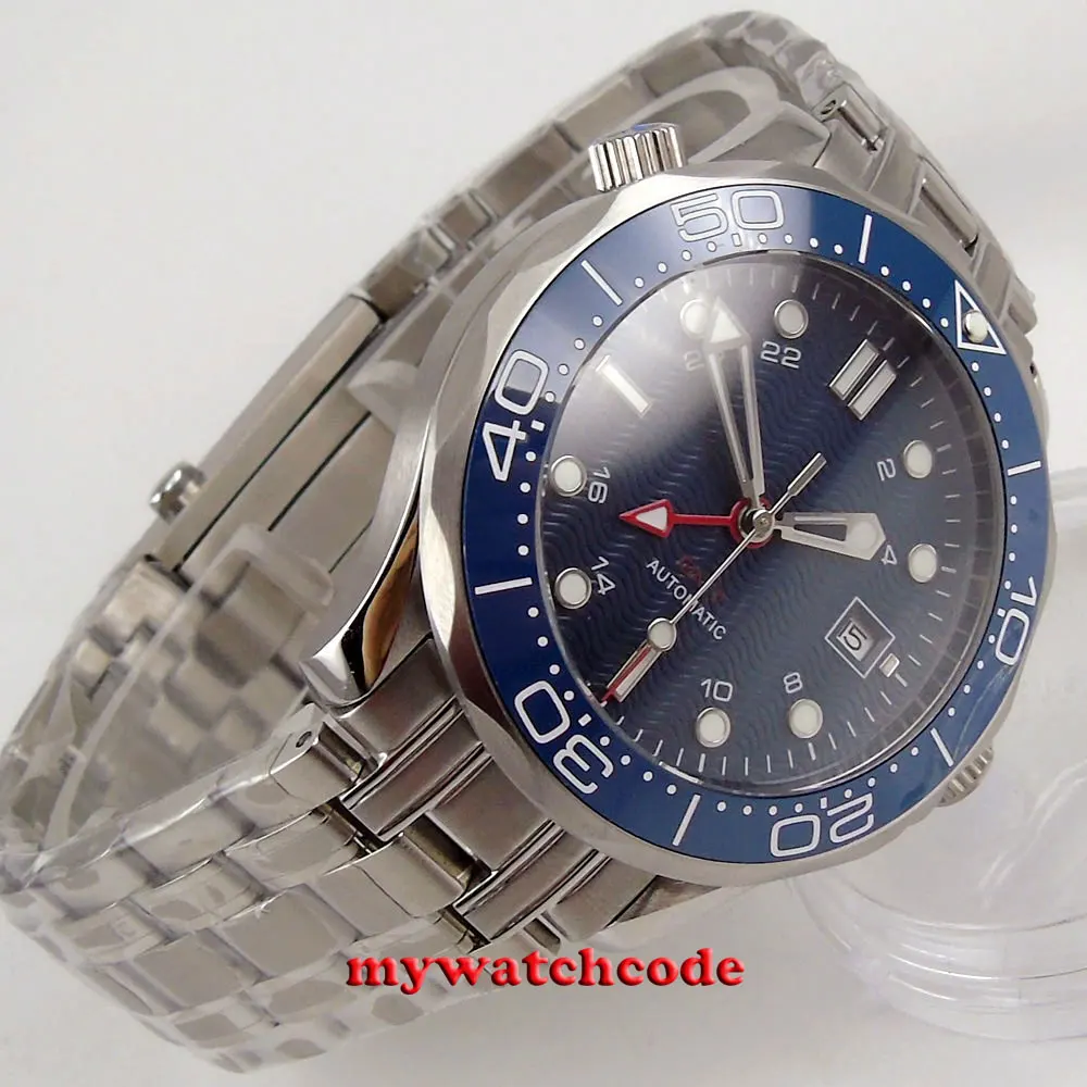 41mm GMT Mingzhu 3804 Automatic Movement Blue Dial Sapphire Glass Rotating Bezel Date Window Automatic Movement