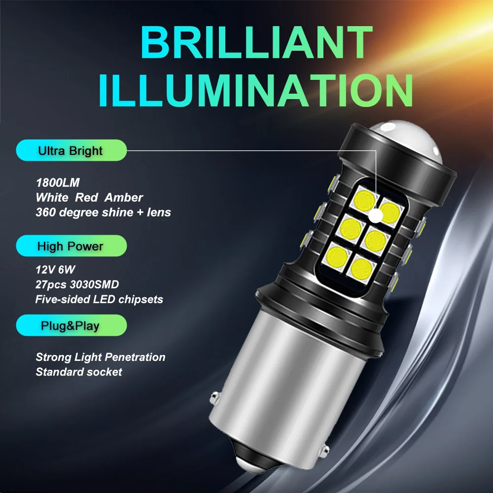 2X P21W led 1156 T20 W21/5W 7443 P21/5W 1800LM W21W Car Bulb 7440 BA15S BAY15D PY21W Auto DRL Light White 1157 LED Brake Light