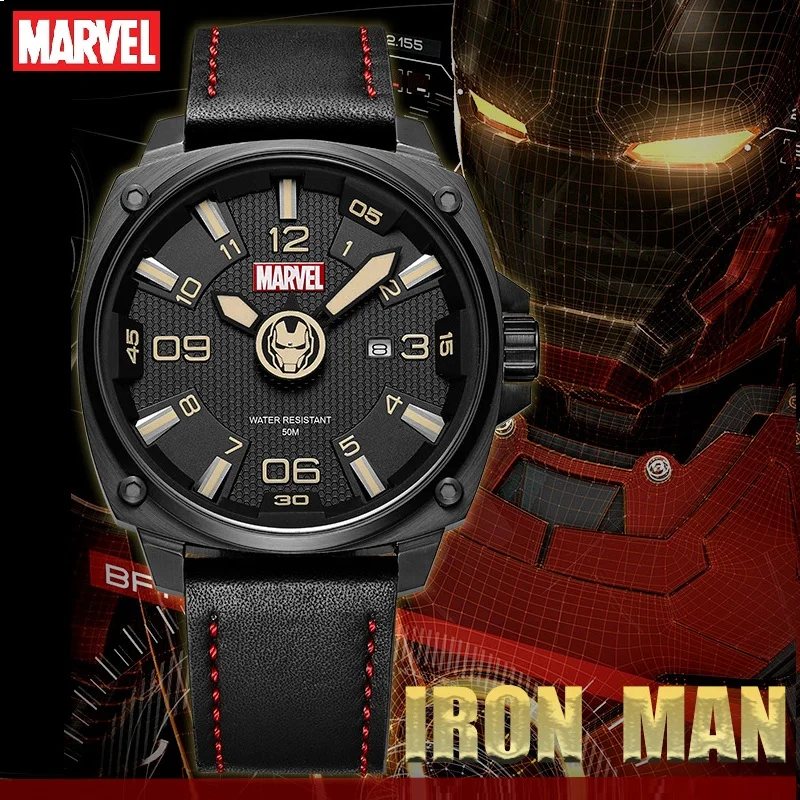 

Marvel For Mens Watches Avengers Captain America Spider Iron Man Clock Male Steel Quartz WristWatches New Date Relogio Masculino