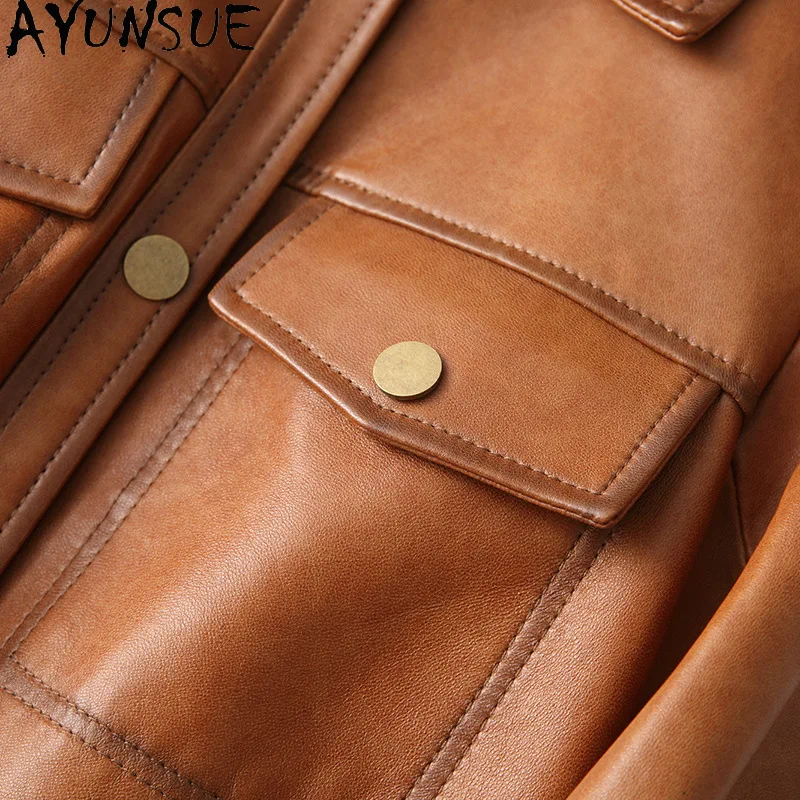 AYUNSUE Autumn Real Leather Jacket Women Spring 2021 Short 100% Genuine Sheepskin Coat Women's Clothing Jaqueta Feminina Gxy338