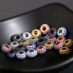 3PCS Luxury Micro Pave Blue Zircon Spacer Beads Oval Shape Charms Silver Color Copper Beads For Bracelet Making Jewelry