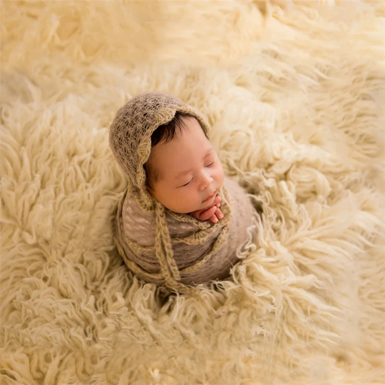 Soft Skin-friendly Baby Stretchy Wraps Knitted Comfy Elastic Newborn Infant Photo Lacy Wrap Swaddle With Hat 50*160cm