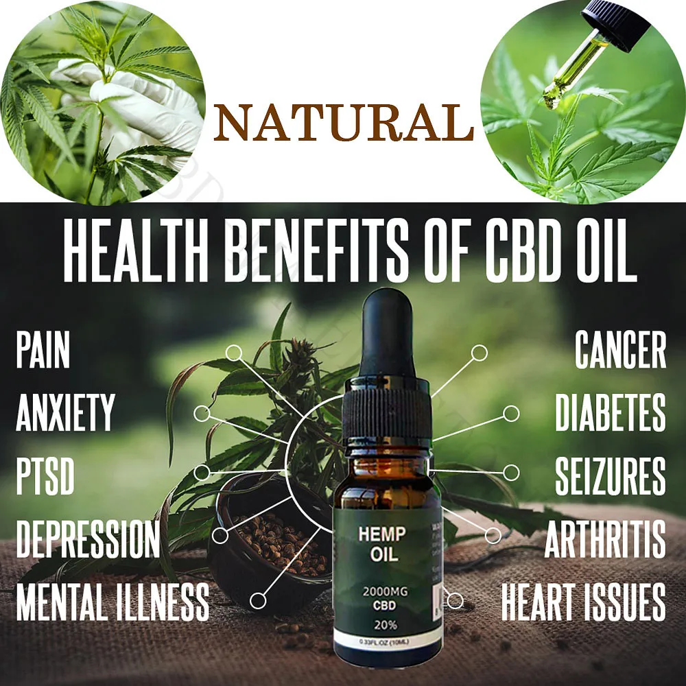 10ml Organic Highly CBD Consistency Essential Golden Hemp oil 2000mg pure content inside quick for Insomnia anxiety and pain