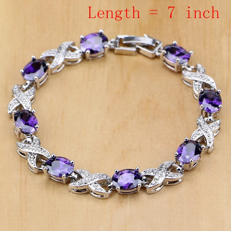 Natural 925 Silver Jewelry Purple Cubic Zirconia White Crystal Jewelry Sets  Women Earrings/Pendant/Necklace/Rings/Bracelet