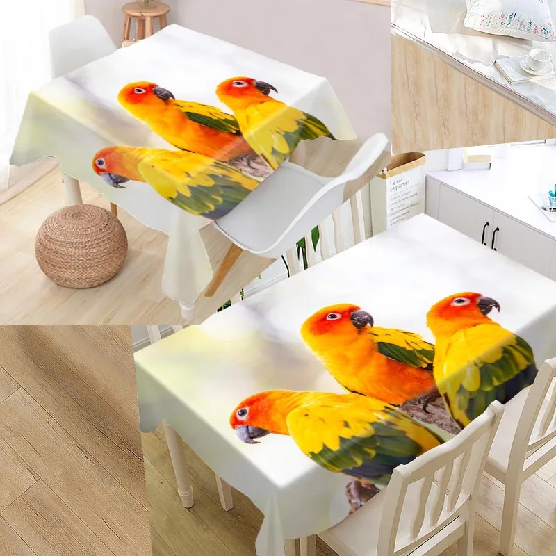 New Arrival Custom Parrot Table Cloth Waterproof Oxford Fabric Rectangular Tablecloth Home Party Tablecloth 1009