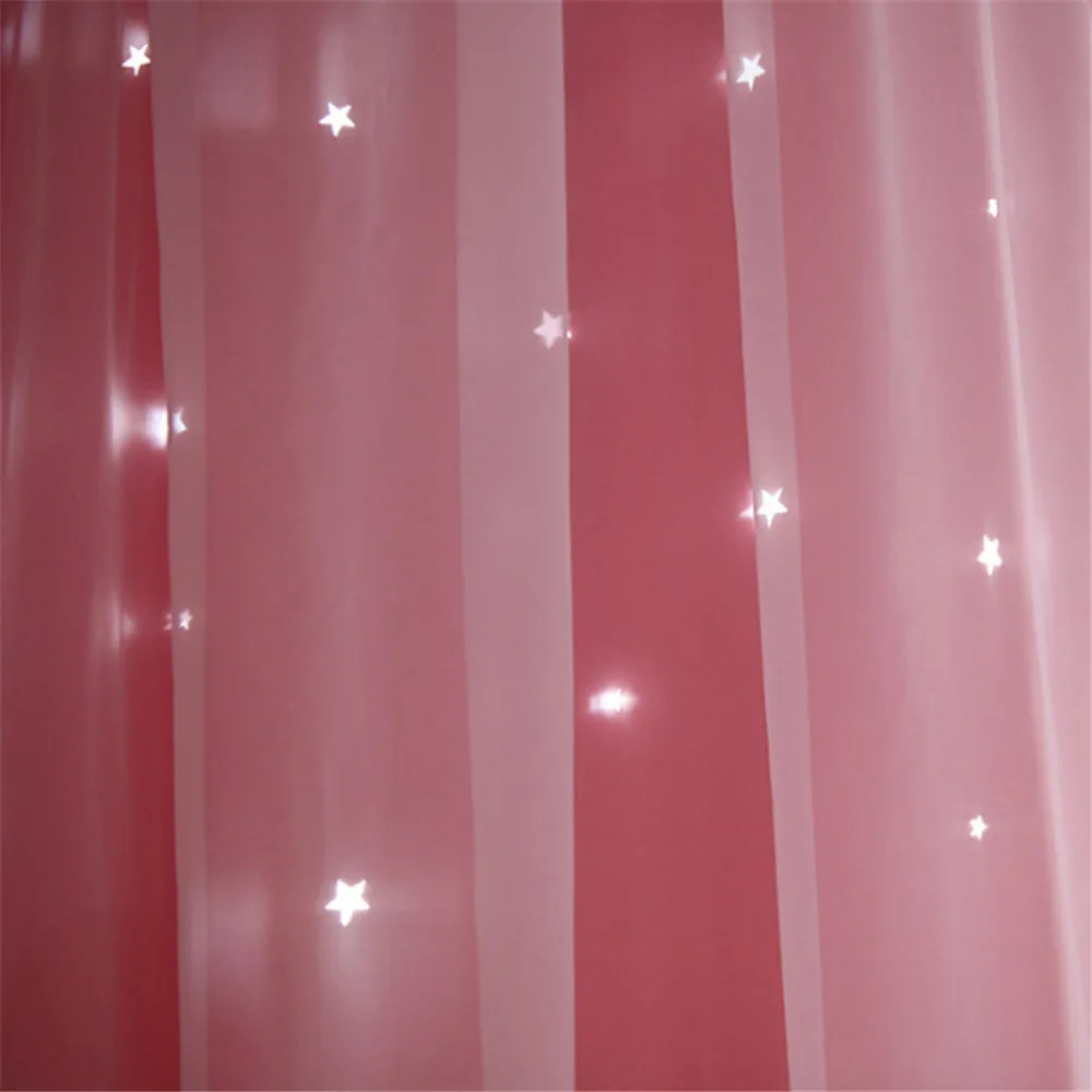 Double Layer Stars Blackout Curtains Pink Tull For Kids Room Sheer Curtains for Living Room Girl\'s Bedroom Window Treatments