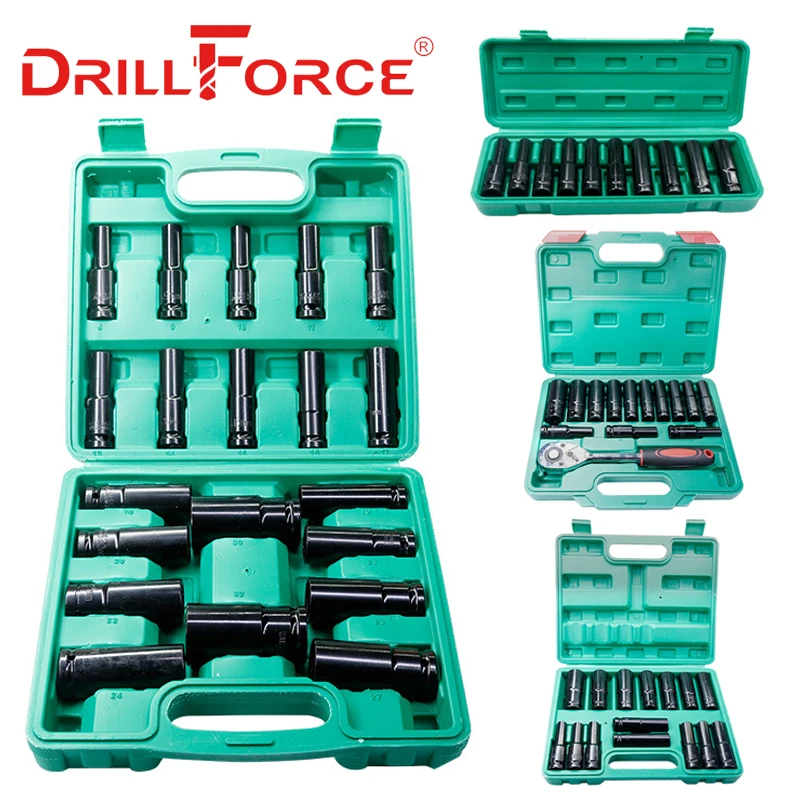 

Drillforce 1/2" Wrench Sockets Set Tool Drive Adapter Spanner Converter Reducer Electric Impact Hex Standard Wrench Socket