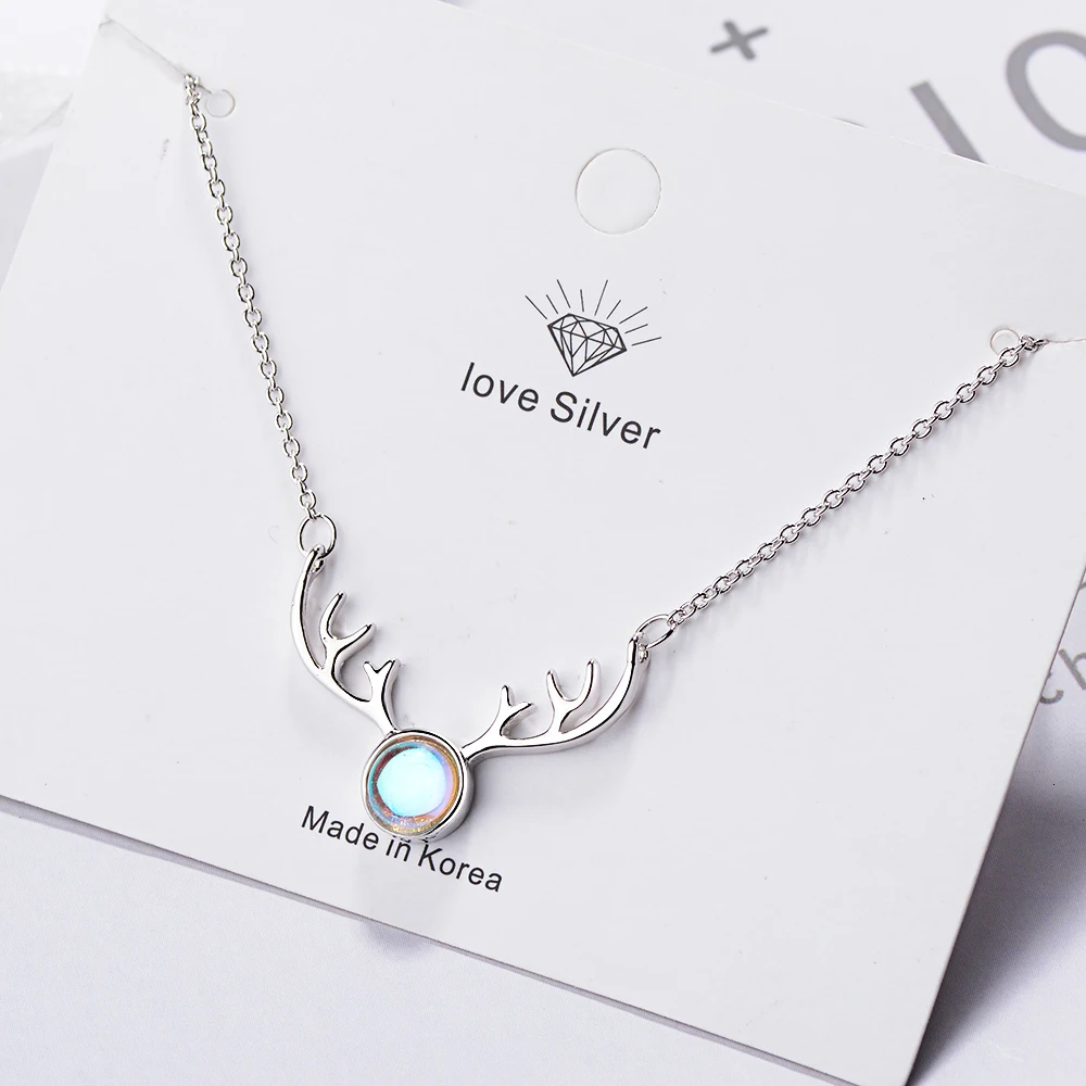 Sweet Colorful Moonstone Antler Necklace For Women 925 Sterling Silver Chain Necklace Best Gift S-n362