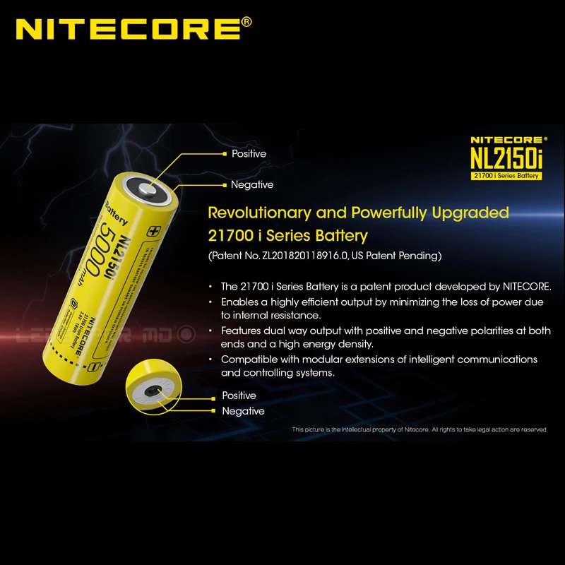 Max Continuous Discharge 8A NITECORE NL2150i 21700 Rechargeable Li-ion Battery 5000mAh