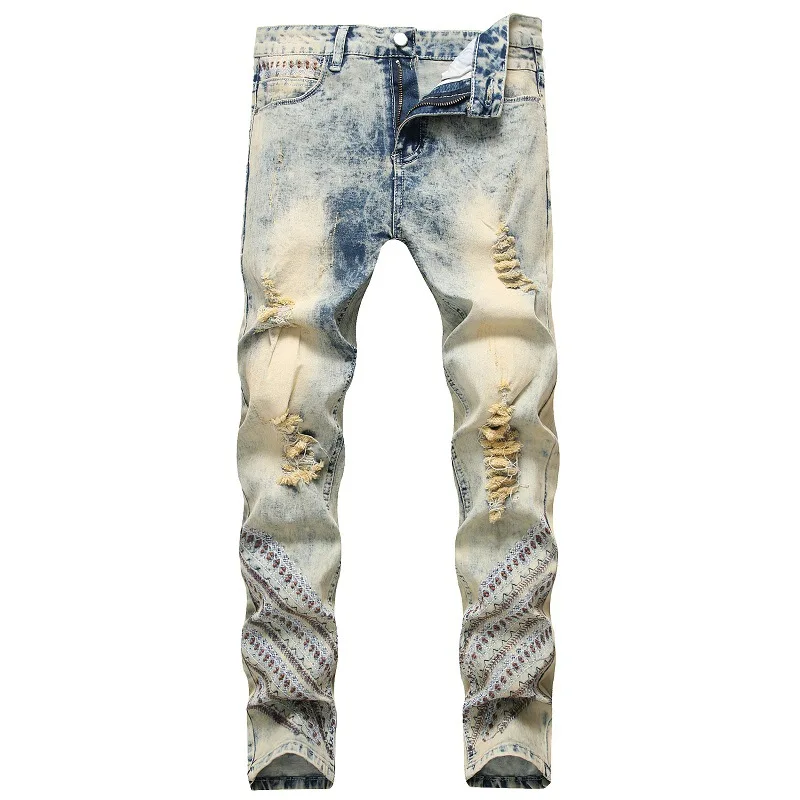 

2021 Mens Retro Jeans Hip hop Rock Men Embroidered Pants Clothes Hombre Brand Distressed Ripped Denim Biker Jeans masculino