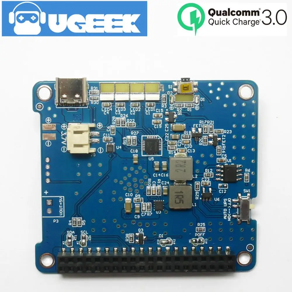 Imagem -02 - Ugeek-chapéu Ups para Raspberry 4b 3b Mais 3b Suporte para Carregamento Rápido Qc3 5v 9v 12v