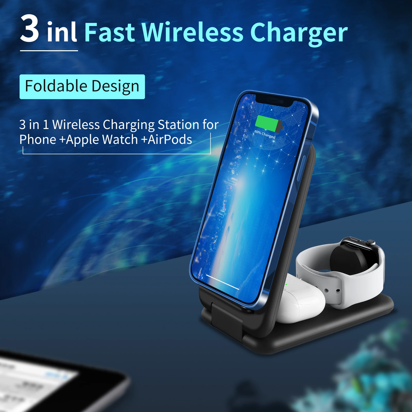 

15W Qi Wireless Charger 3 in 1 Charger Stand for iPhone 12 11 pro Max XR Samsung Wireless Charge Station for Airpods iWatch 5 6