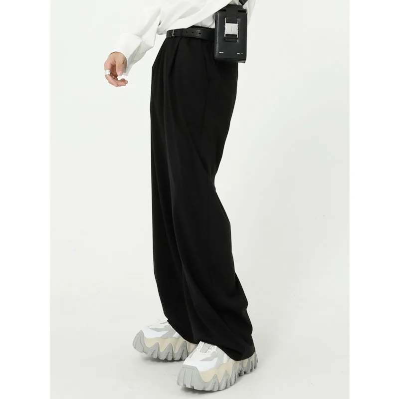 Men Casual Straight Wide Leg Suit Pant Male Japan Korea Style Fashion Vintage Streetwear Pant Black Gray Long Trousers