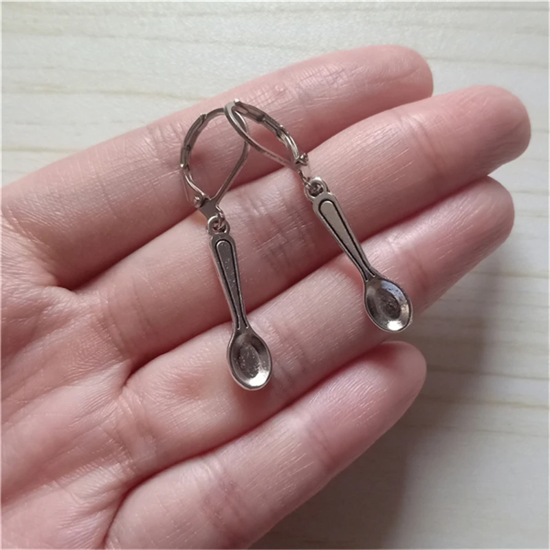 Mini Spoon Drop Leverback Earrings, Miniature Handmade Teaspoon Jewellery, Spoon Charm, Cool Earrings