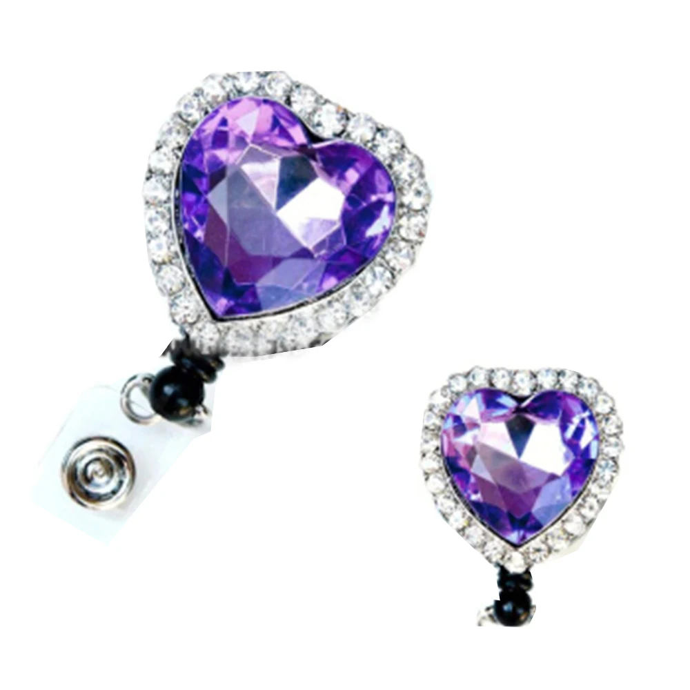 Beautiful Rhinestone Purple Heart Badge Reel/ Pull Reel / Retractable ID Badge Holder