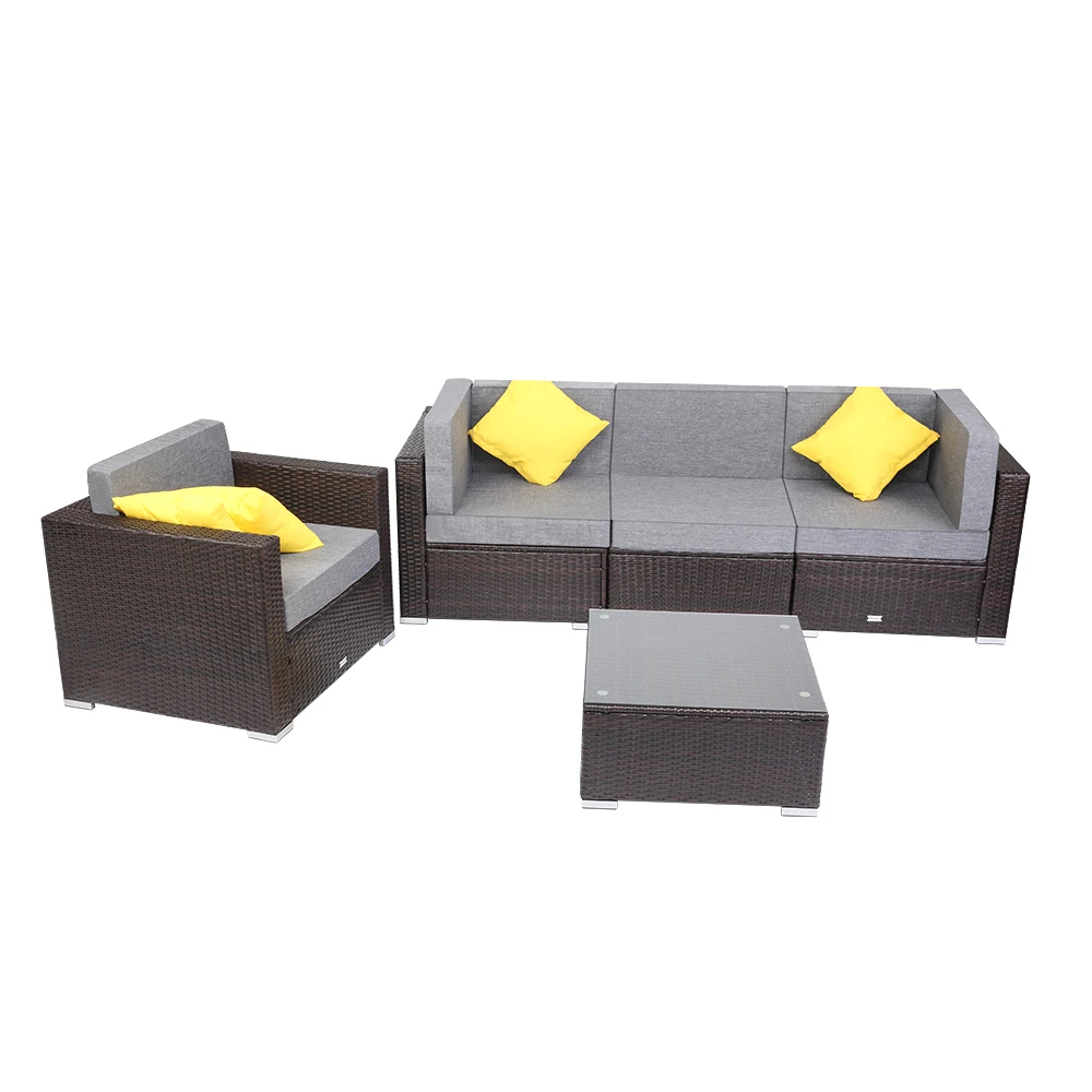 US Warehouse 5 Pieces Patio PE Wicker Rattan Corner Sofa Set Patio Furniture Set In Stock