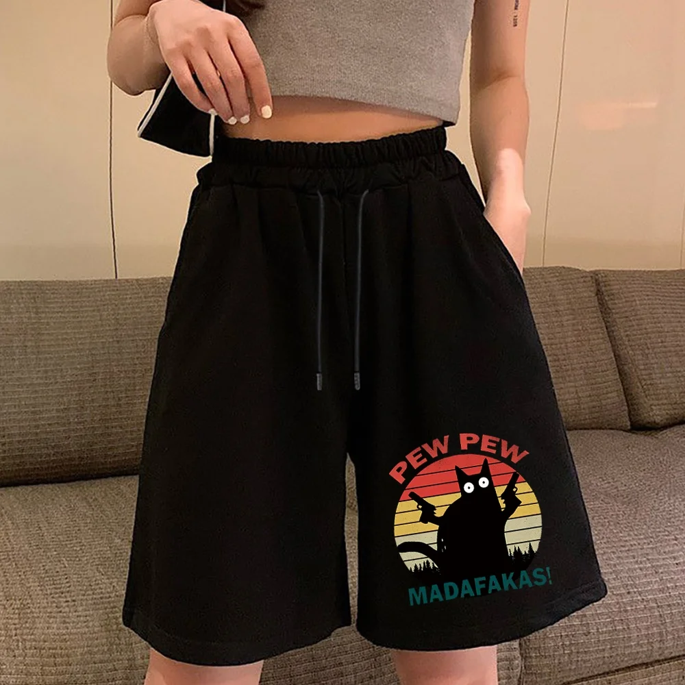 High Waist Shorts Women Wide-Leg Loose Casual  Female Summer Elastic Waist Drawstring with Pocket Sports Shorts Printed Clothing