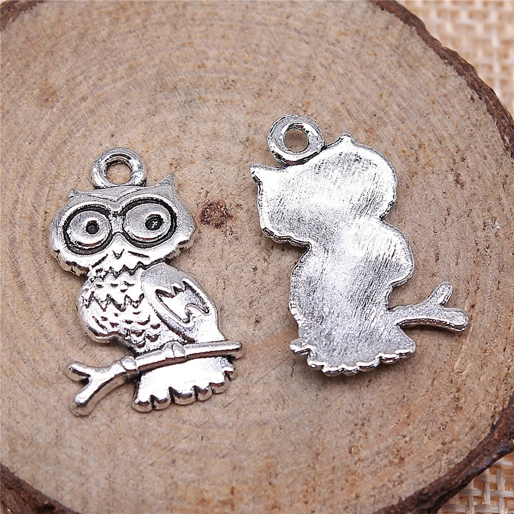 free shipping 43pcs 22x15mm antique silver owl charms diy retro jewelry fit Earring keychain hair card pendant accessories