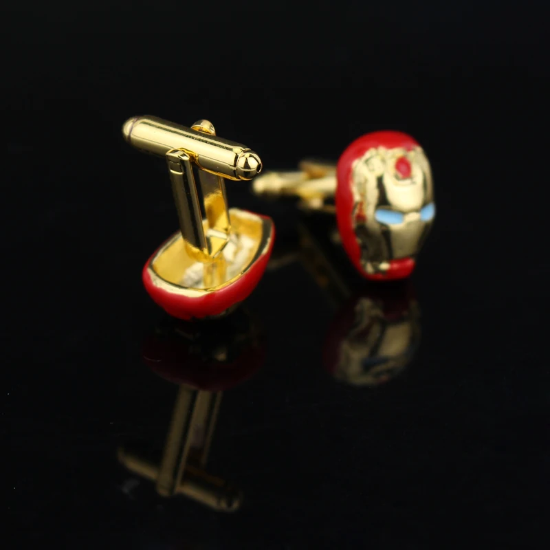 Marvel The Avengers Super hero Iron Man Mask Shirt Dress Male Fancy Cuff links Prom Button Cufflinks Fans Jewelry