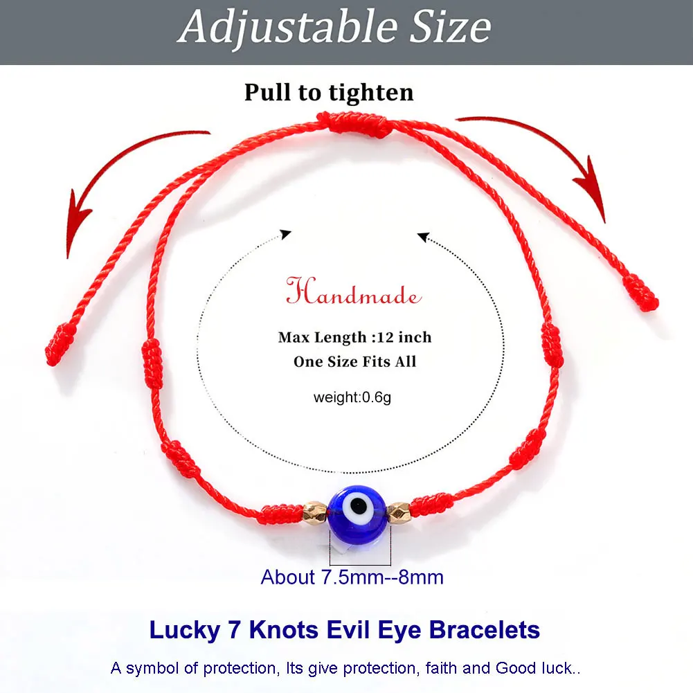 Lucky 7 Knots Turkish Eye Bead Bracelet Adjustable Red String Thread Bracelets for Women Men Protection Jewelry Couples Gifts