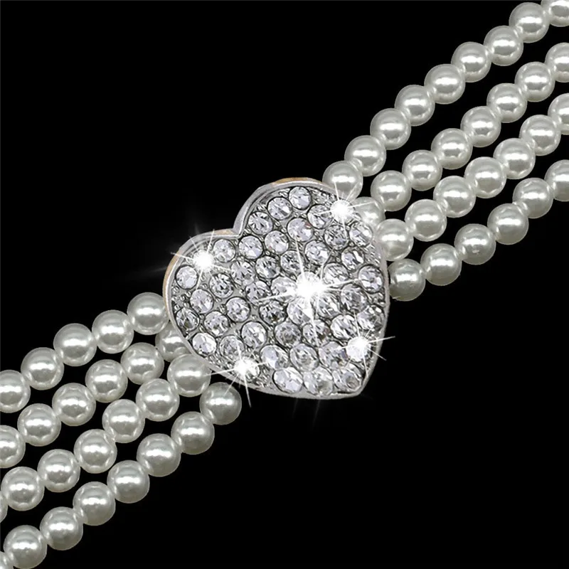 New Puppy Dog Choker Four Rows Pearls Necklace Collar Shiny Rhinestone Heart Shape Pendant Cat Collar Jewellery Pet Supplies